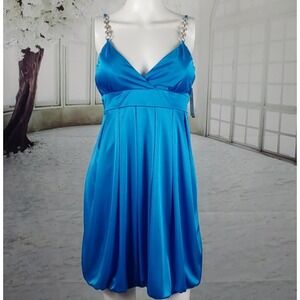B Wear Too Size Small Blue Cocktail Dress Rhinestone Straps Bubble Hem